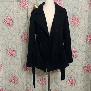 EUC classic Black Pea Coat jacket w/ pockets! SOFT not stiff! size XL